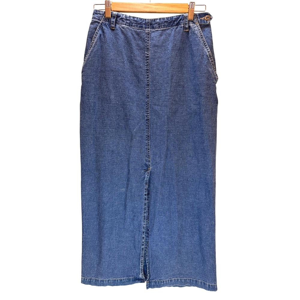 Vintage 90s‎ Denim Skirt Size 6P Blue Linen Cotton Cottagecore Modest Minimalist